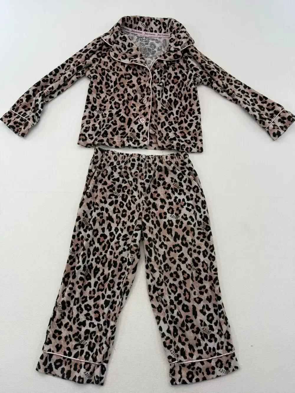 Juicy Couture Toddler Girls Velour Pajama Set Leopard Print Pink Size 3T